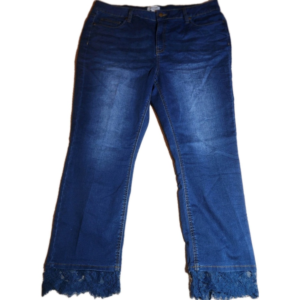 Haute Hippie Tribe Mid-Rise Denim Jeans with Lace Hem Medium Wash Size 18